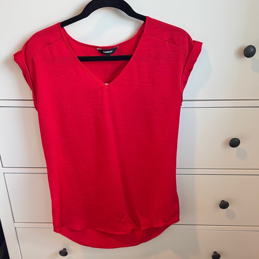 Express Bold Red V-Neck Blouse - S